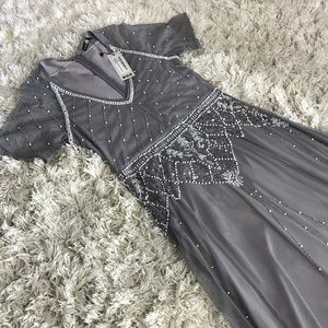 Boohoo Vintage Beaded Embellished Grey Maxi Dress